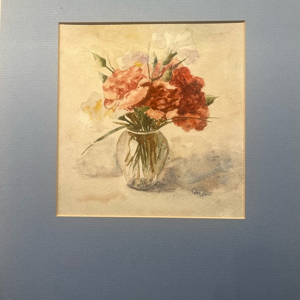 ORIGINAL hand painted Floral Watercolor Art in Blue Mat - Picture 9 of 9
